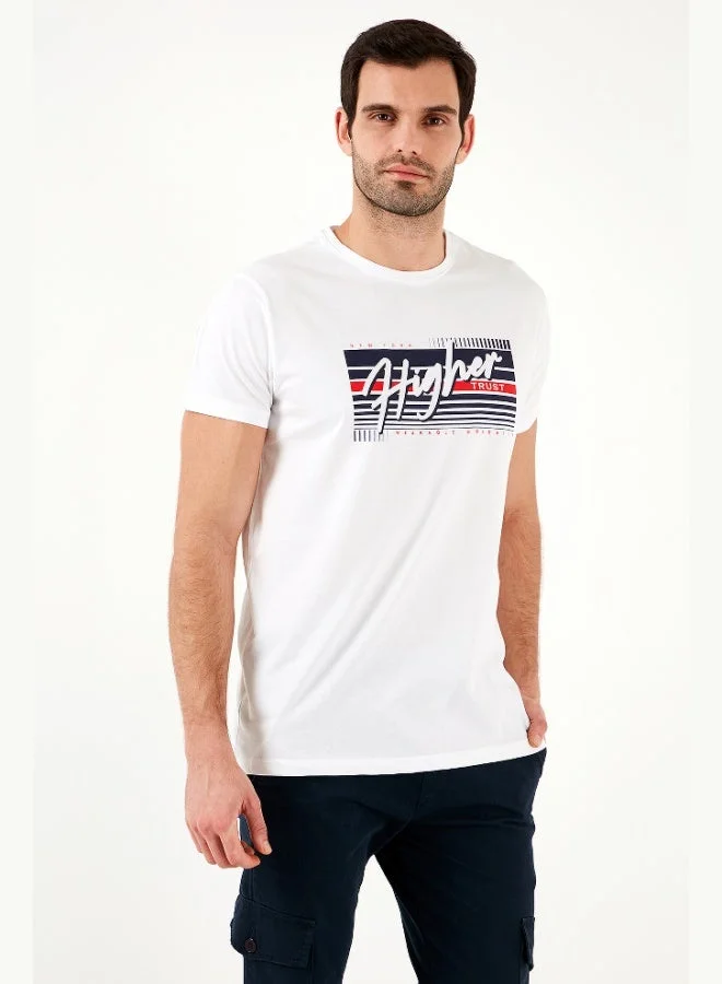 بوراتي تيشيرت رجالي قطن بطبعة بقصة ضيقة وياقة دائرية من بوراتي